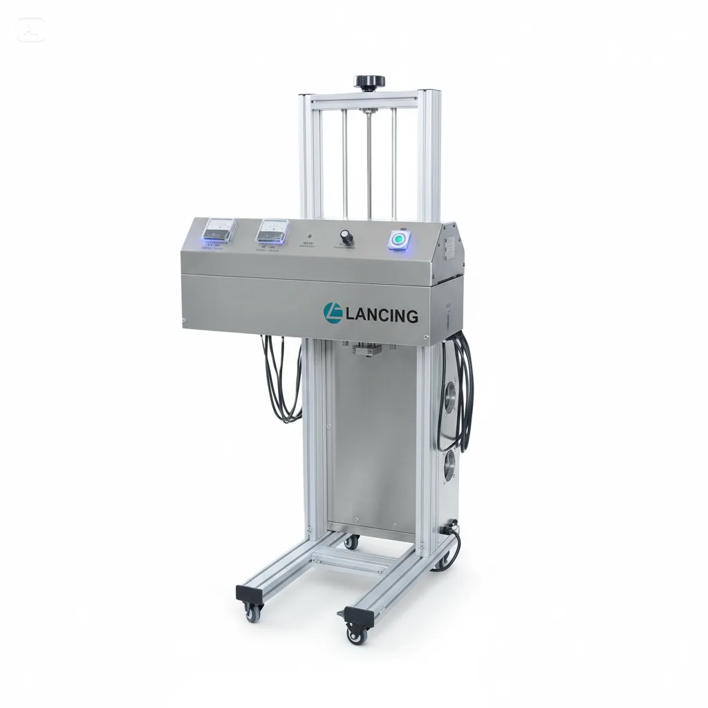 Compact induction sealing machine for packaging lines
